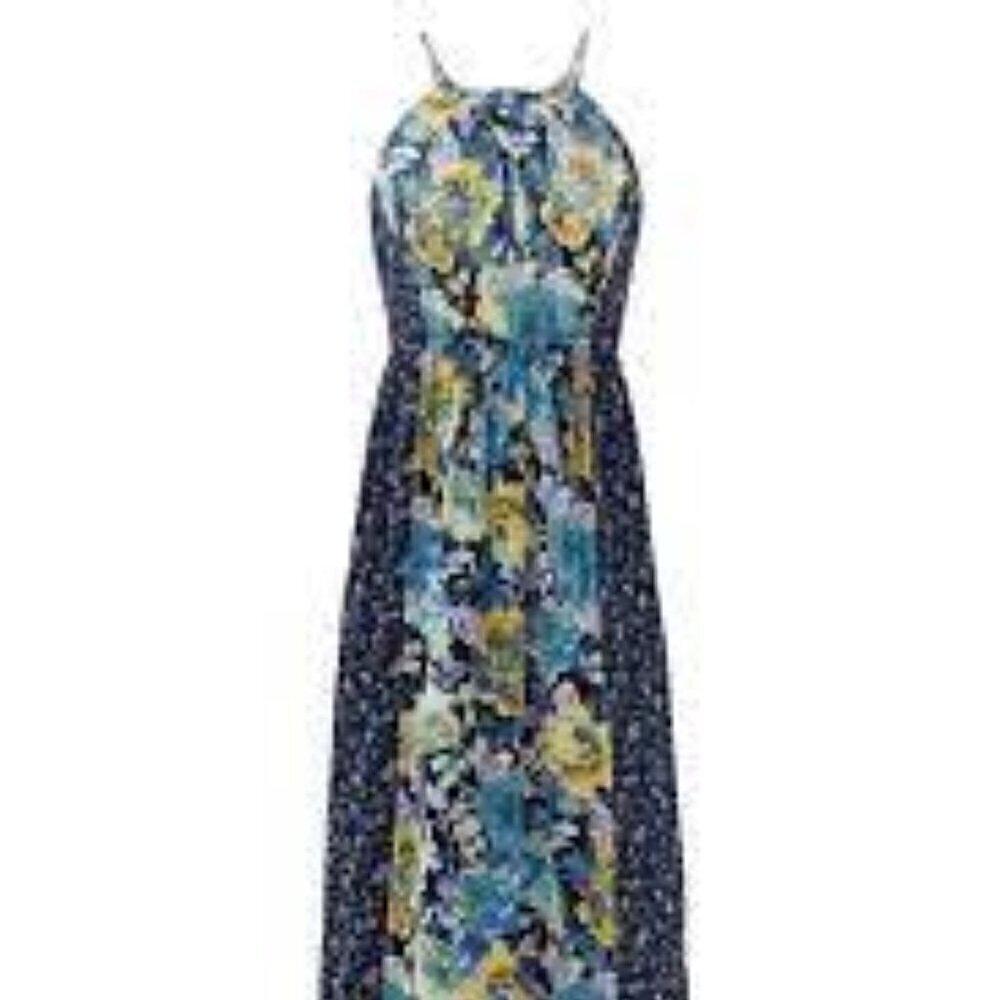 Joie Annati Silk Strappy Maxi Dress size 6 Blue Yellow & White Floral Lined